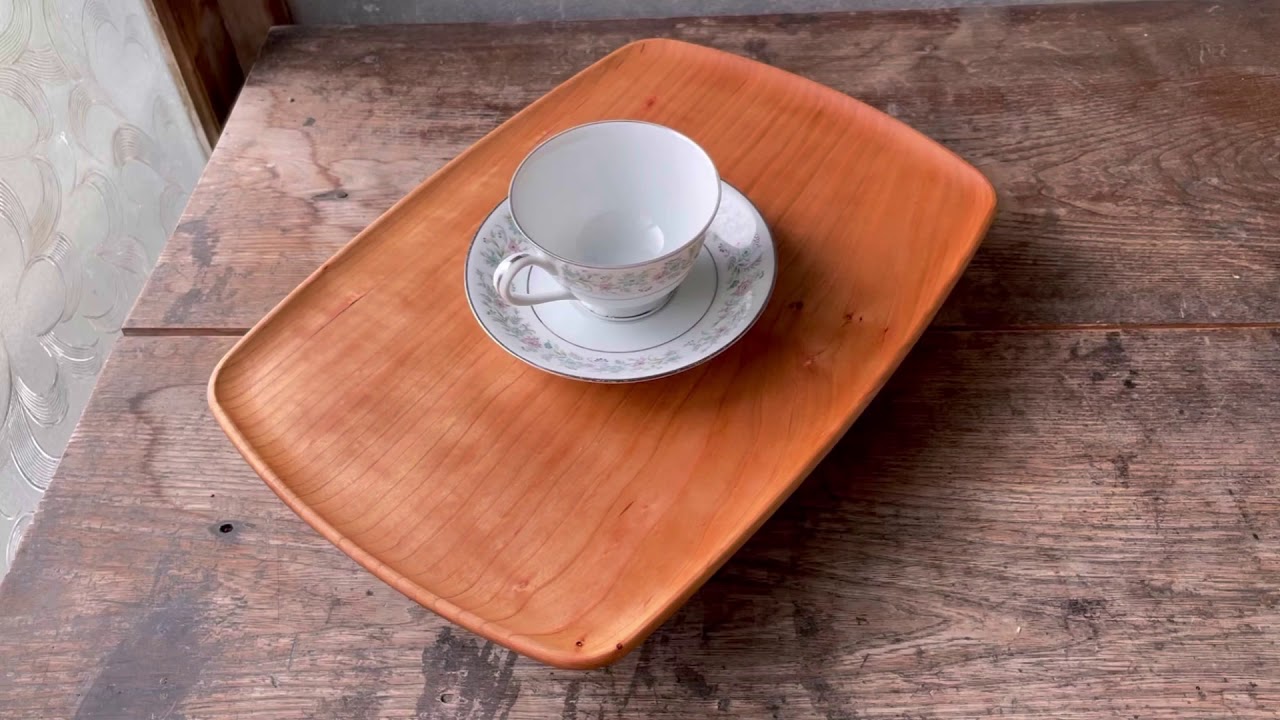木製 トレイ まあるい形360×260 無垢一枚板浅彫りトレー ｶﾌｪﾄﾚｲ受注