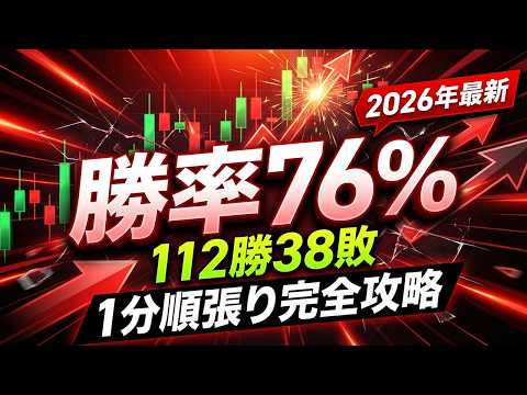 【平均勝率76%】移動平均線1本で112勝38敗！初心者でも実践できる超簡単1分順張り手法を公開！【バイナリーオプション】