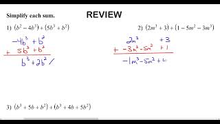 Algebra Quiz Review - Adding and Subtracting Polynomials