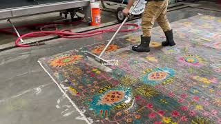 This Hand-Knotted Wool Rug was in a FLOOD! FULL WASH! #rugcleaningatlanta #atlanta