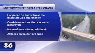 Motorcycle driver killed in Chesterfield crash that closed Route 1 for hours