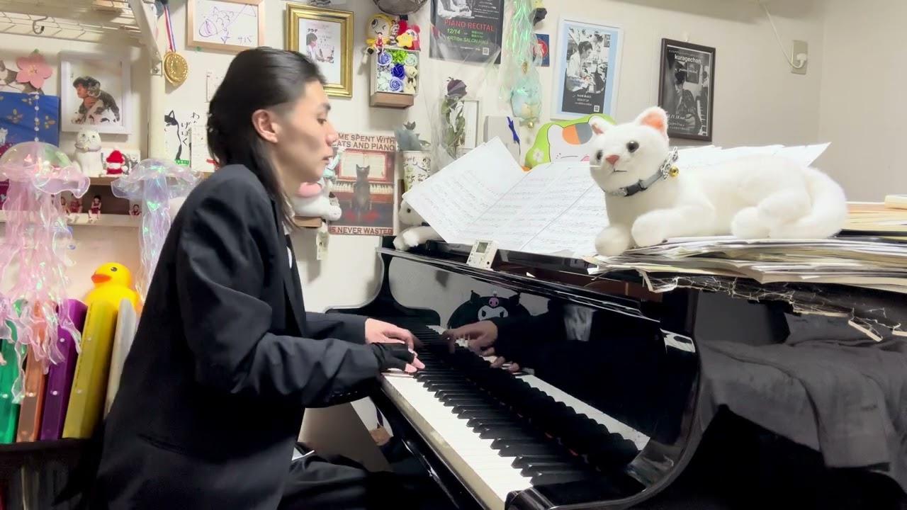 も*ゃ様 ピアニストと白い猫 白猫とピアノとクラシック【kuragechan🌹🐱🎹】｜うり🎶