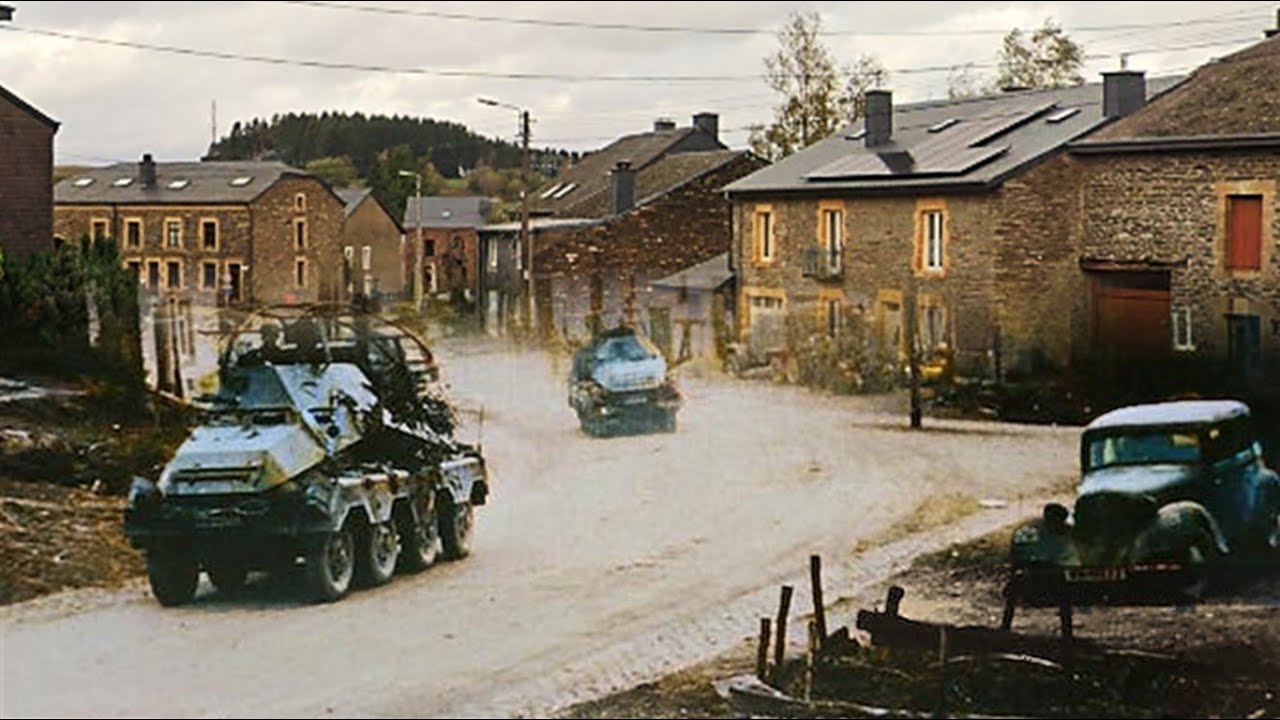 Armored vehicles of 2  Panzer Division of German Army crosses Sugny   Belgium on May 13, 1940