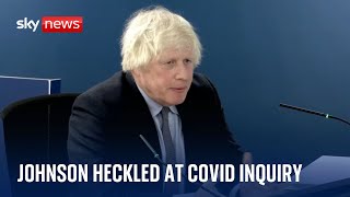 Boris Johnson heckled by protesters as he apologises to COVID inquiry