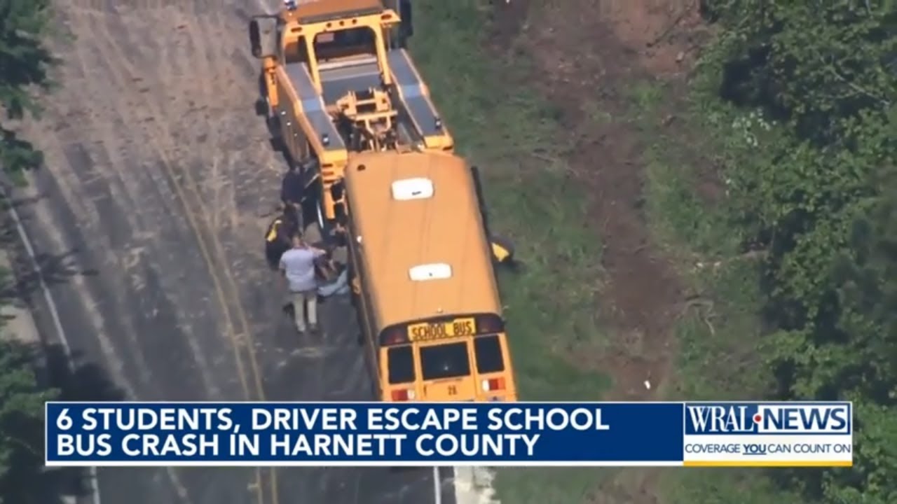 School bus overturns with 6 students on board in Harnett County - YouTube