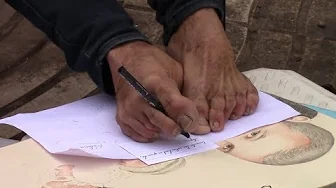 Disabled man writes draws and paints with his feet AMAZING talent