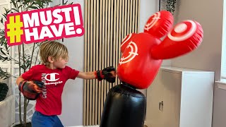 Qpau 360 Rotatable Kids Inflatable Punching Bag, 4 Targets Kids Boxing Gloves