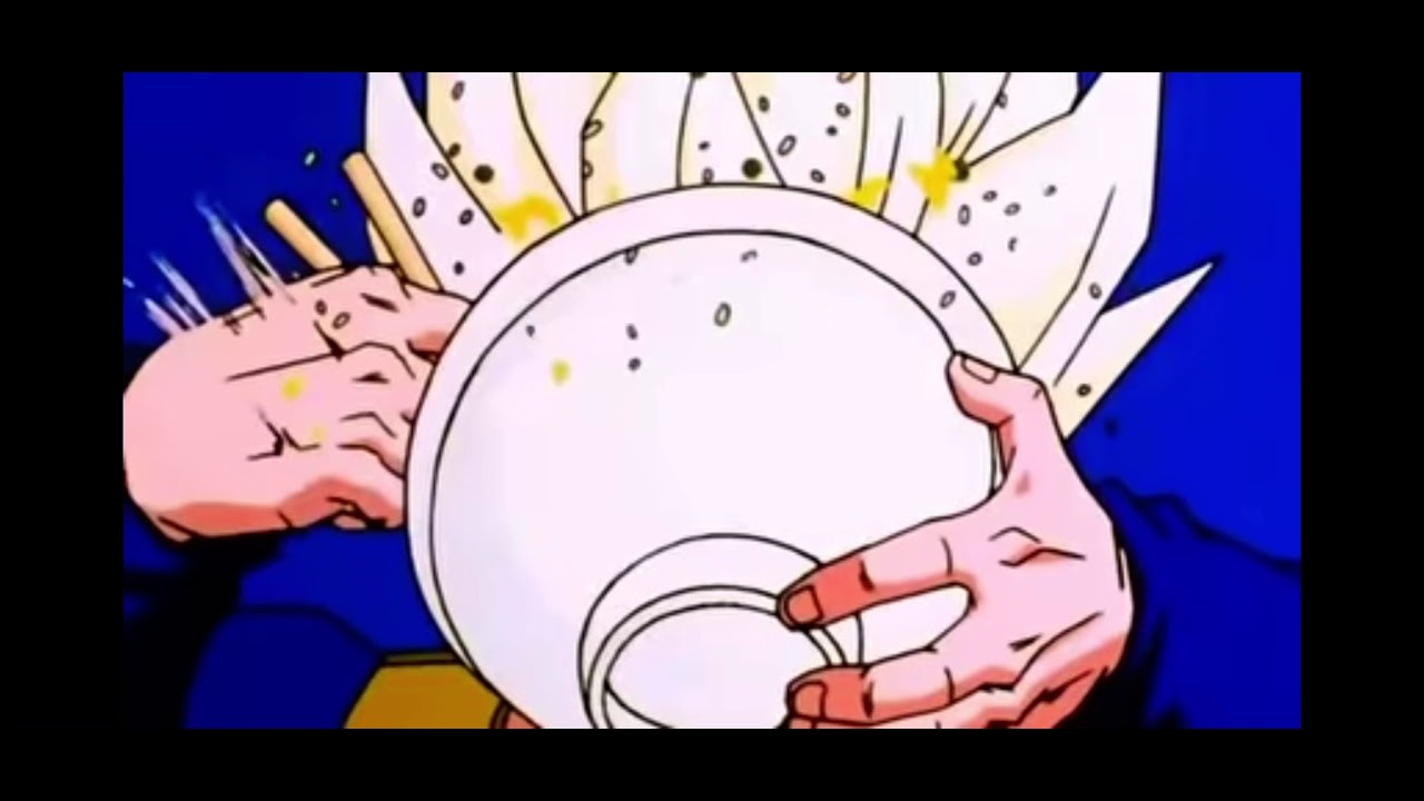 Goku and Gohan eat after going to the time chamber