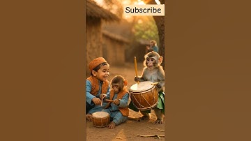 baby monkey 🐒 drums 🥁 while little boy dance with pure happiness 😍 #monkey #boy #shorts #viral #ai
