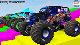 Monster Truck Transport on Triple Flatbed Trailer – BeamNG Monster Beasts #150