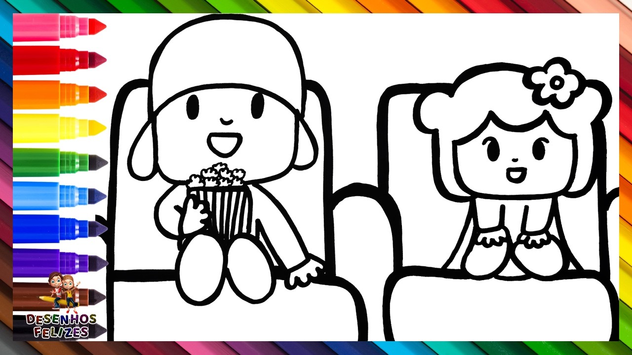 Desenhar e Colorir Pocoyó com a Bea no Cinema 👶👧🎦🎞️🍿 Desenhos para Crianças