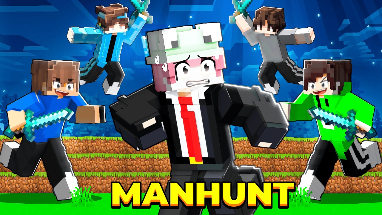 1V4 EXTREME MANHUNT MINECRAFT 😱