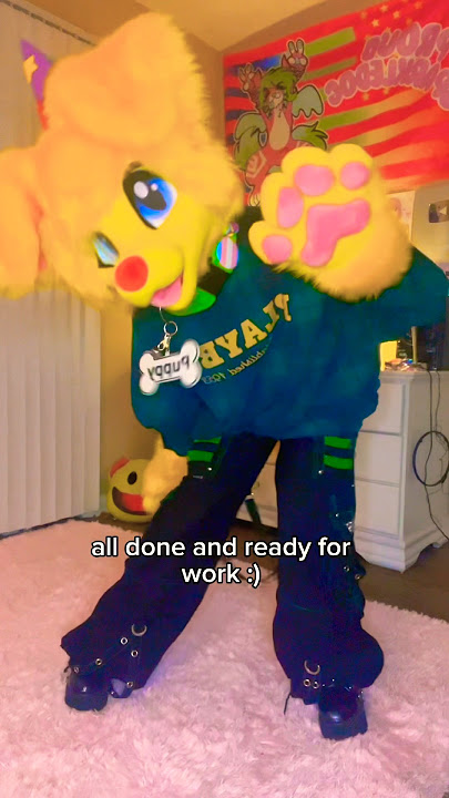 allowed to wear my fursuits to work bc it’s october🩷 #furry #fursuit #roblox #regretevator #shorts