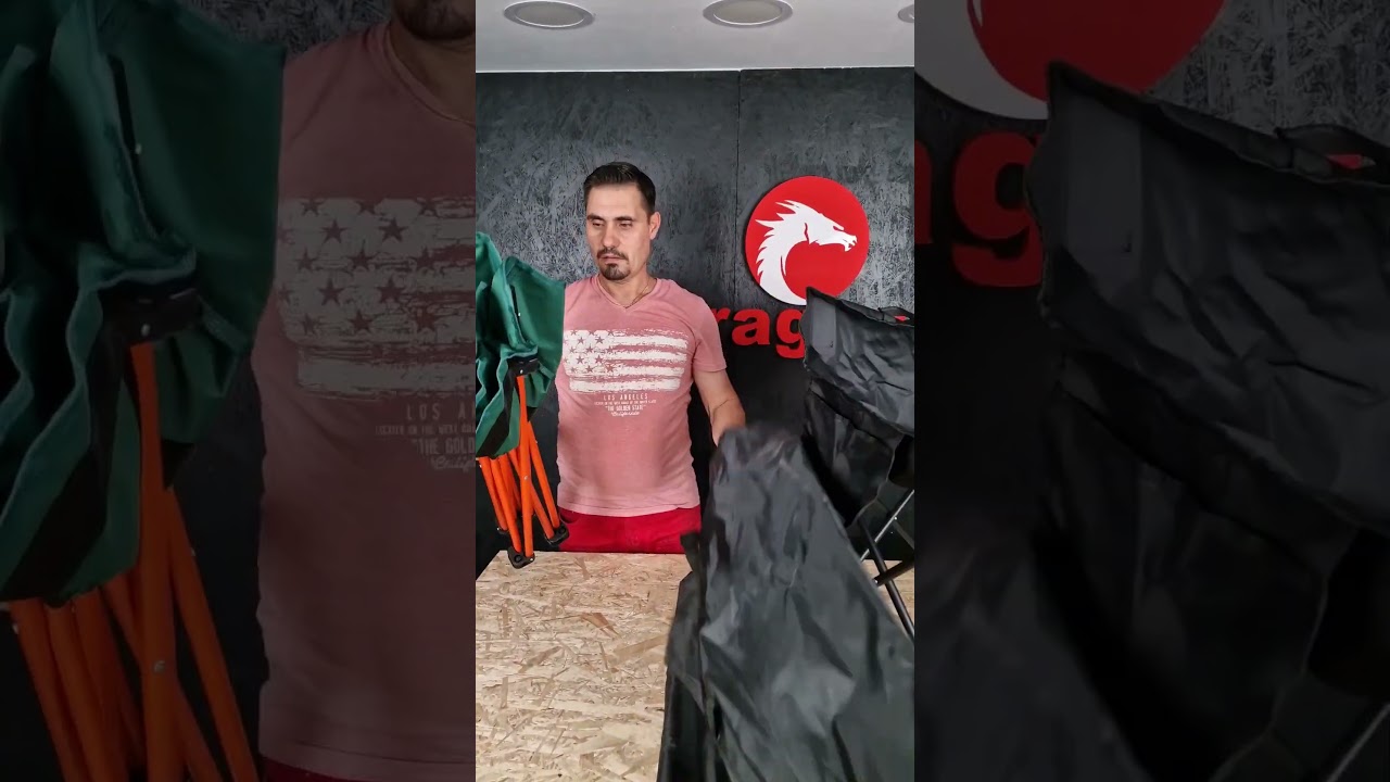 Scaun pliabil cu spatar 70 x 60 x 50 cm, cadru metalic, husa transport, 2 modele: negru si verde