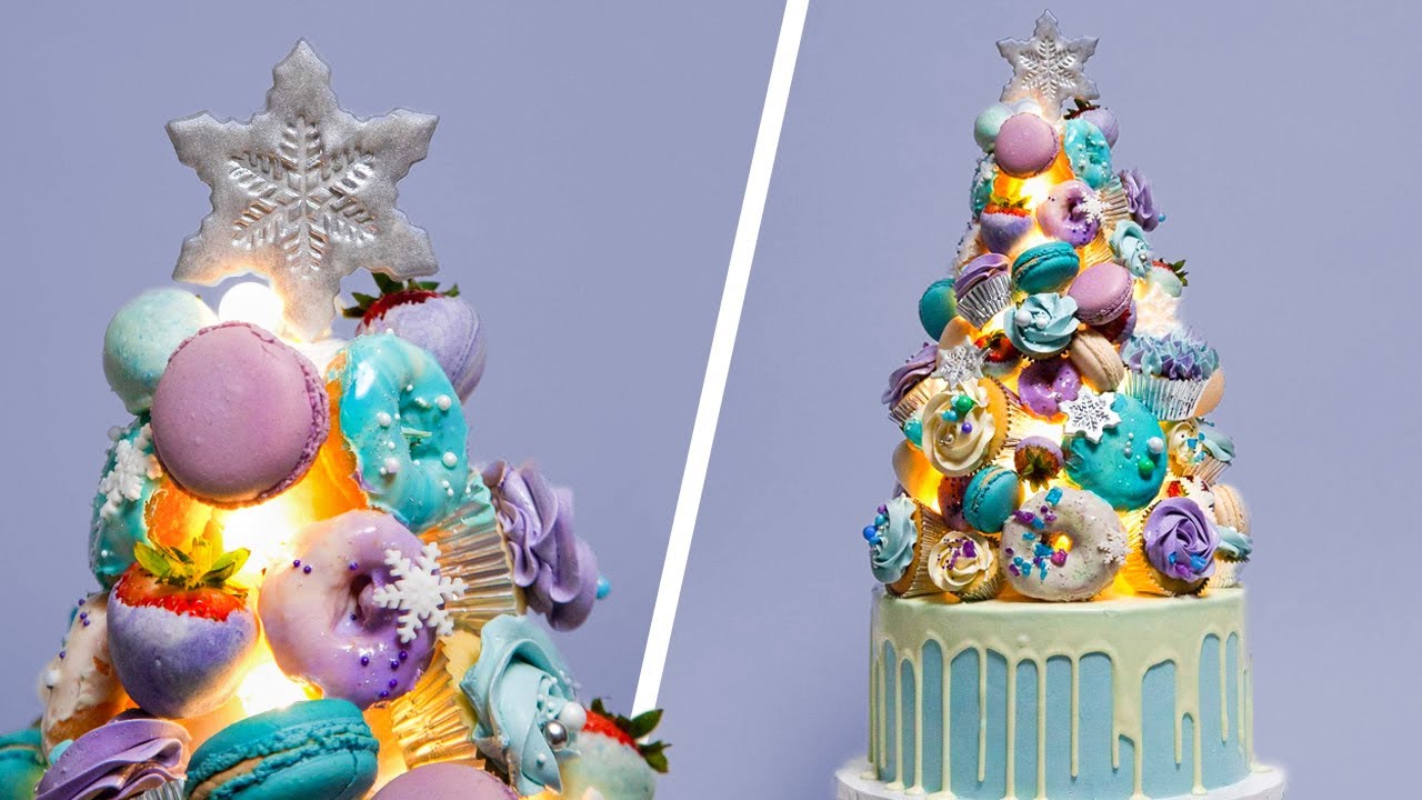 LIGHT UP Christmas Tree CAKE! | Holiday Baking Dessert Ideas | How To Cake It Step By Step