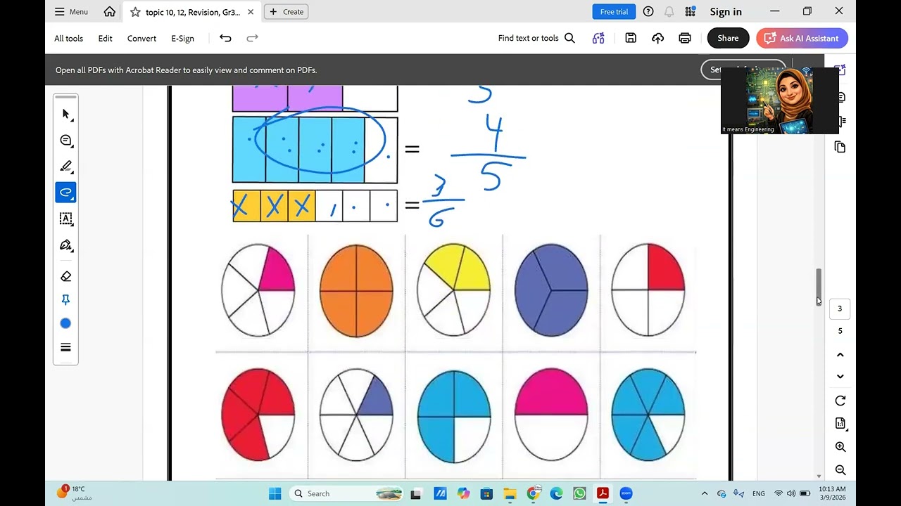 gr3, revision online sheet, envision Math, Topic 10, and 12, introduction about Fractions