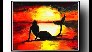Mermaid in a Sunset Sea | Acrylic painting for beginners screenshot 5