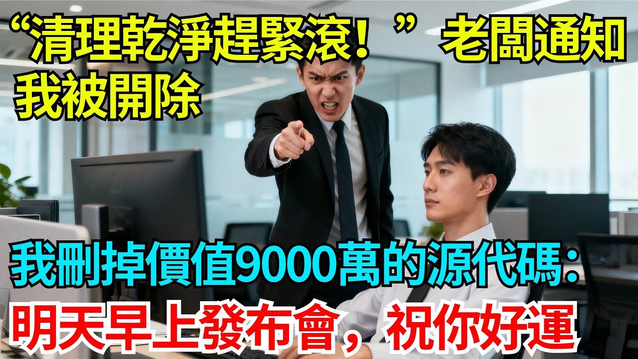 “清理乾淨趕緊滾！”老闆通知我被開除，我笑着刪掉電腦里價值9000萬的源代碼：明天早上發布會，祝你好運【奇人社會誌】#故事#奇聞#民間故事#社會