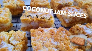 Easy Coconut and Jam squares/Hungarian tart/Crumble tart