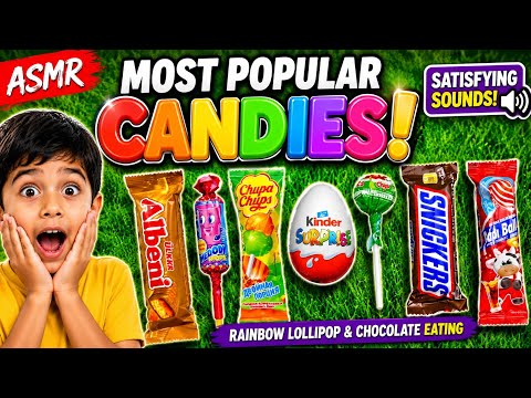 ASMR Most Popular Candys / some lots of colorful rainbow lollipop candy /unpacking chocolate eat