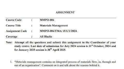 IGNOU MMPO - 006 Solved Assignment July 2024 Jan 2025 PDF | MBA | Materials Management