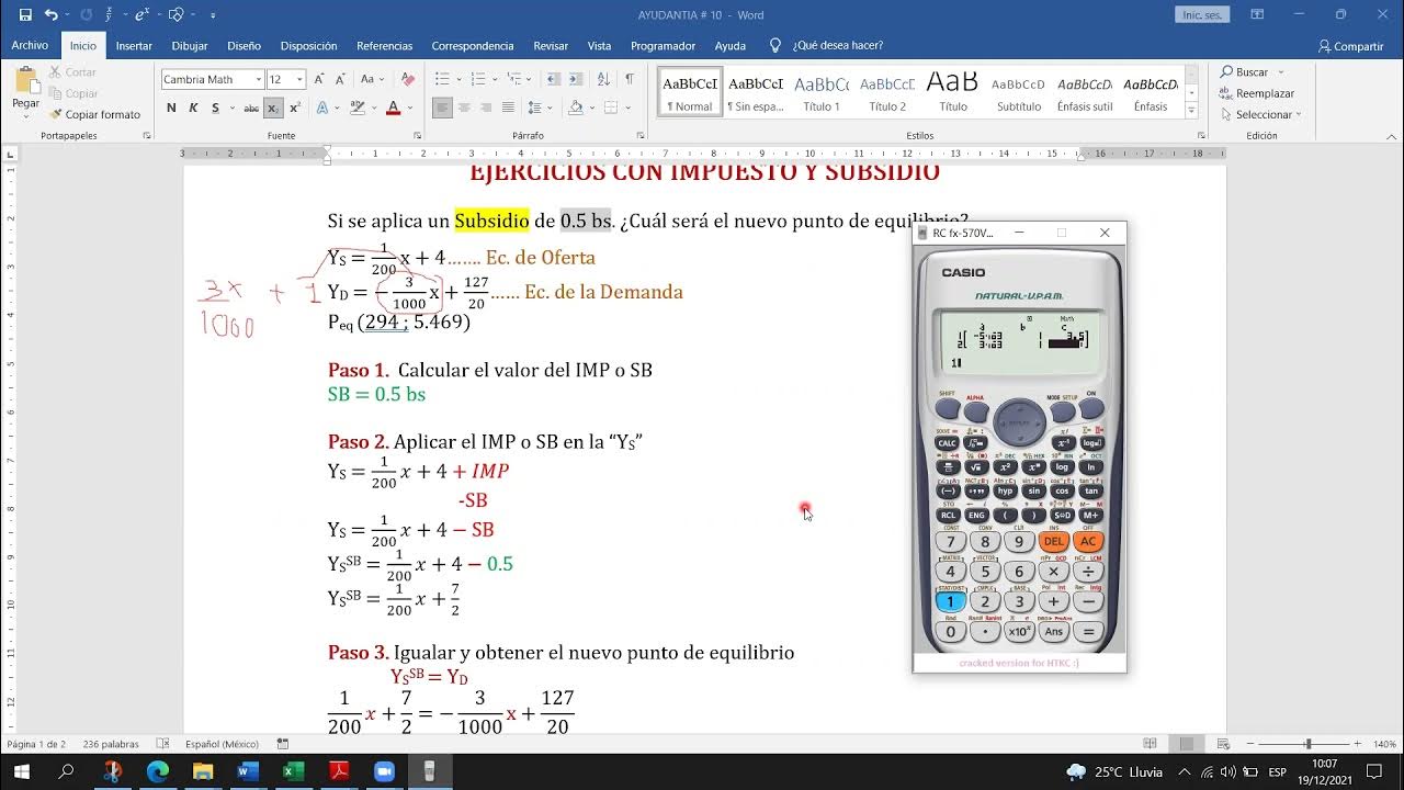 Como calcular el "Peq" por calculadora y "despejar" por calculadora
