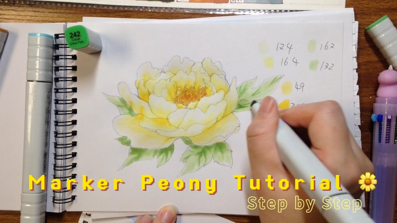 Draw a Blooming Peony with Markers | Full Tutorial with Tips for Realistic Petals 手繪盛開牡丹花 馬克筆完整教學