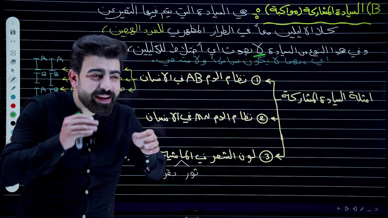 الوراثة ( الفصل الخامس ) المحاضرة 17 || وراثة ما بعد مندل (سيادة مشاركة وأنواعها و وزارياتها )