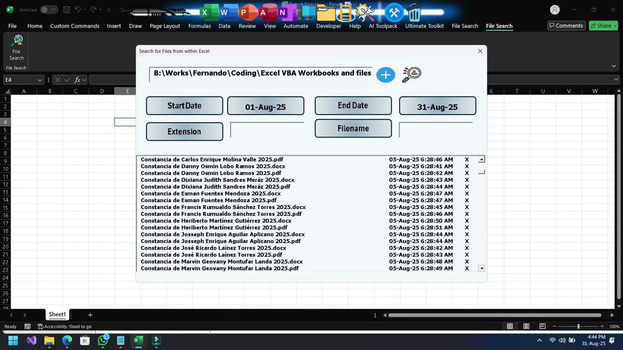 通过 Excel 在 Windows 中查找文件