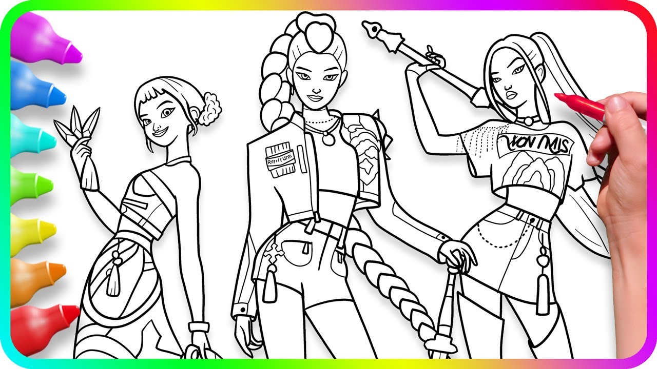 KPop Demon Hunters Coloring Pages - Zoey, Mira, Rumi / Satisfying Coloring Characters