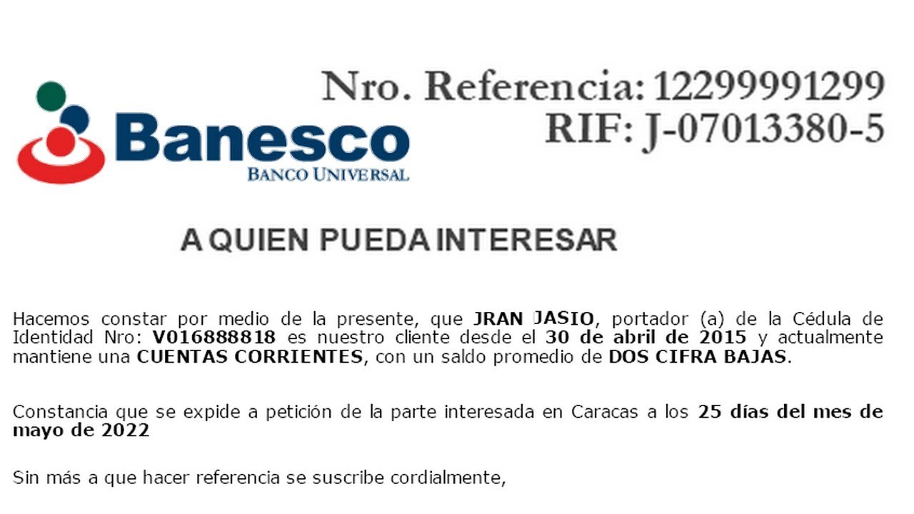 Top 112+ imagen modelo de carta referencia bancaria Abzlocal.mx