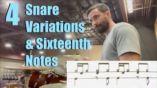 4 Snare Variations with 16th Notes Drum Lesson, Hi Hat, Rock Beat, Intermediate Drum Lesson