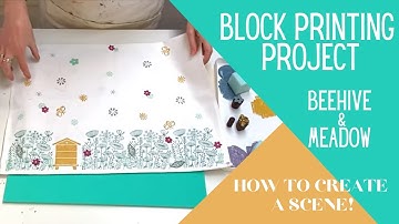 Block Printing Project - Meadow Scene Tea Towel - The Arty Crafty Place