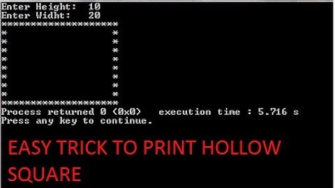 C program to print hollow square or rectangle-c programming tutorial-17