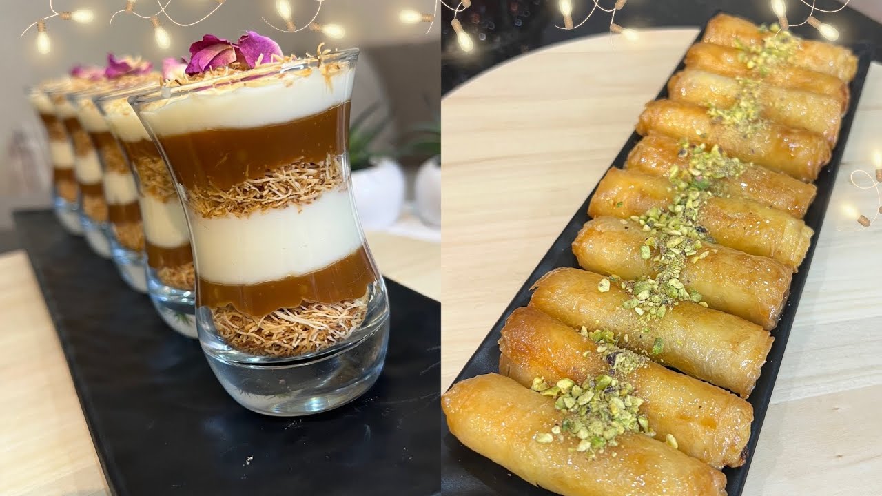 حلويات شرقية على طريقتي زنود الست سيگار بحشوة كريمية واقتصادية و كؤوس الكنافة بالكريمة و الكراميل