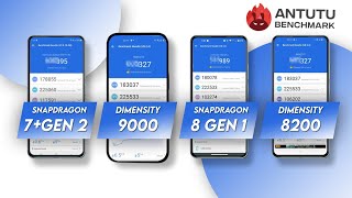 Snapdragon 7+ Gen 2 Vs Dimensity 9000 Vs Snapdragon 8 Gen 1 Vs Dimensity 8200 | Antutu Score & Specs