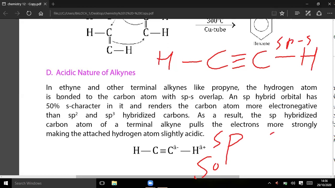 Reactions of alkynes, acidic nature,uses