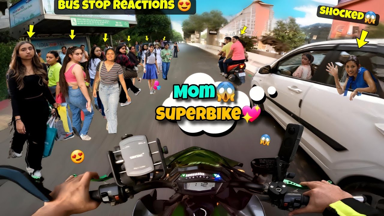 College Girls Reactions On Z1000 Full Revv😍💘 Bus Stop Girls Shocked😱 #z1000 #kawasaki