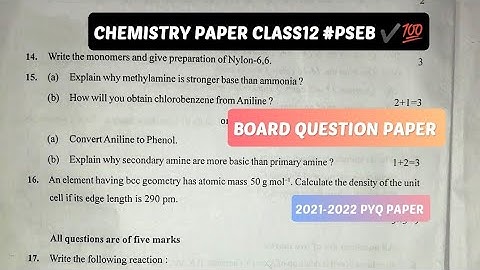 #PSEB CHEMISTRY FINAL EXAM/BOARD PAPER/Pre board #pyq paper 2022 #boards