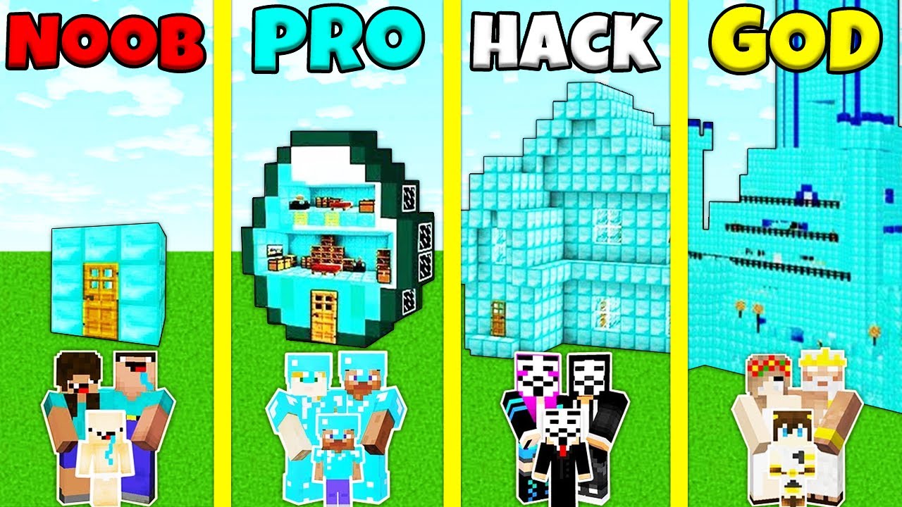 Minecraft Battle: NOOB vs PRO vs HACKER vs GOD: DIAMOND HOUSE BUILD CHALLENGE / Animation
