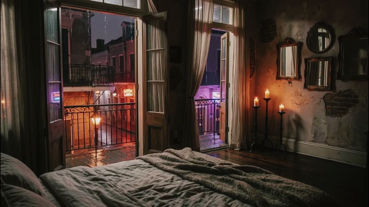 Fall Asleep Fast | Rain, Thunder & Soft Distant Jazz Ambience | Relax or Sleep (7 Hours)