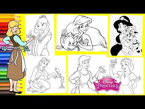 Coloring Disney Princess with Friends Mulan Ariel Cinderella Snow White Jasmine Belle Coloring Page