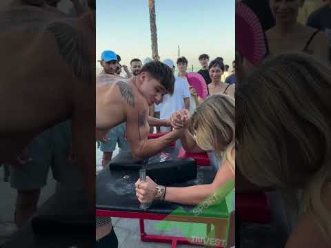 Blonde Beauty vs. Muscle Power — Arm Wrestling Showdown #sportinvest #womeninsports #mobygratis