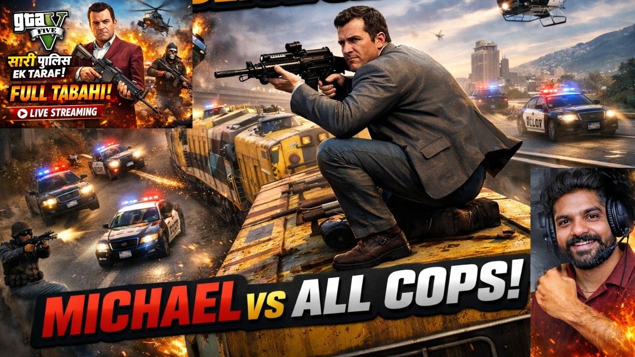GTA 5 Police Chase on Train 🚂 Michael vs All Cops in Los Santos ...