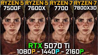 Ryzen 5 7500F vs Ryzen 5 7600X vs Ryzen 7 7700 vs Ryzen 7 7800X3D | RTX 5070 Ti | 1080p, 1440p, 4K
