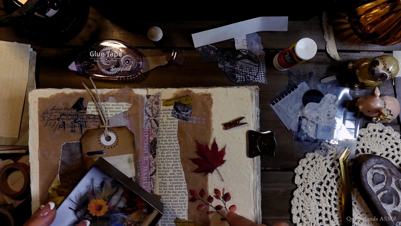 🤍Quiet Hands ASMR 🤍 slow collage on white paper (no talking)빈티지 다꾸 꾸미기. 단~ 일기를 쓸 여백 남겨놓기 ^^