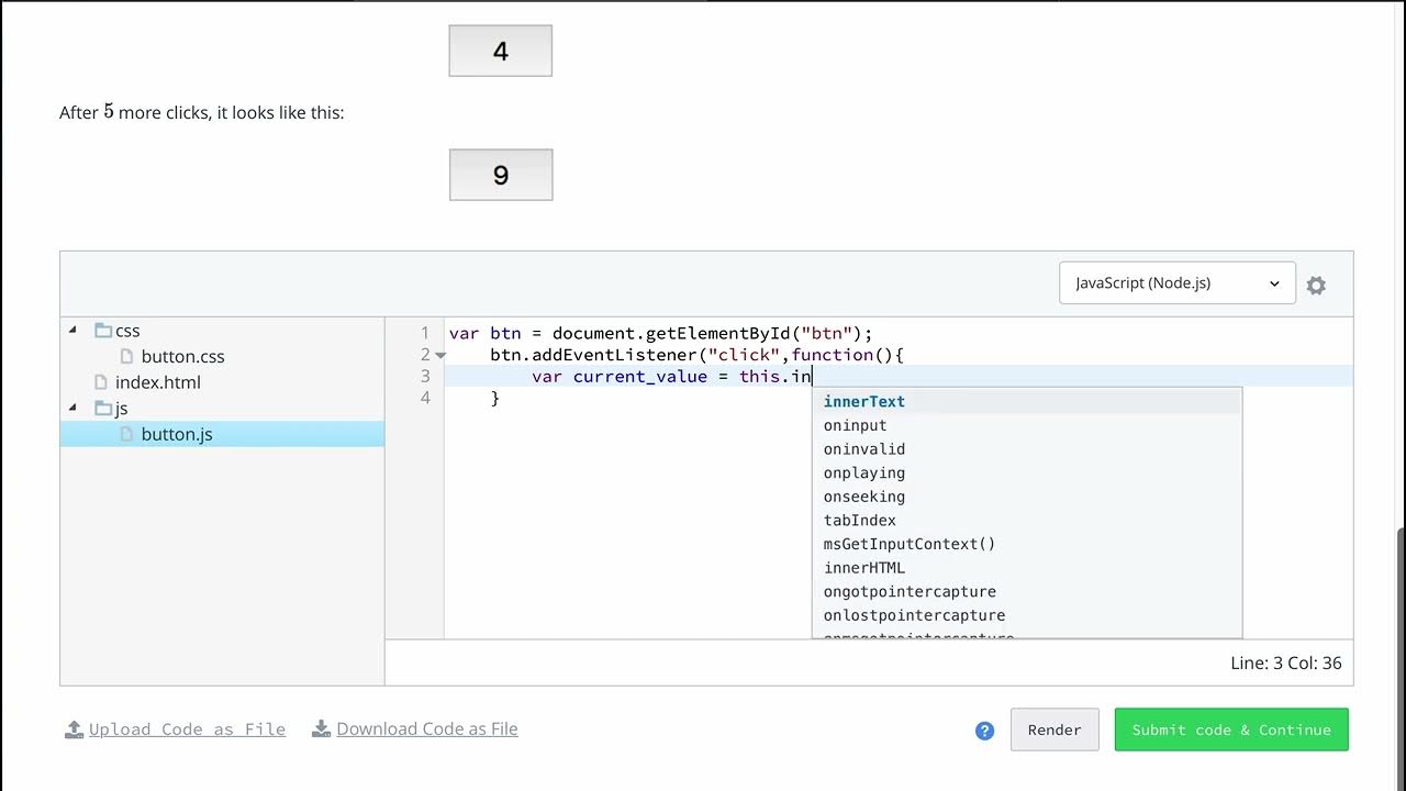 Hackerrank 10 days of javascript day 8 create a button part 3 of 3