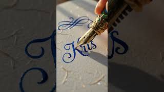 💙 Krish Name Calligraphy Writing ✨ | Royal Blue Ink & Golden Pen #shorts