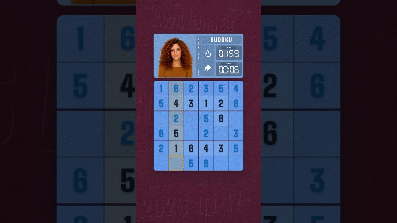 LinkedIn Mini Sudoku #159 solved board for January 17, 2026, 6x6 grid