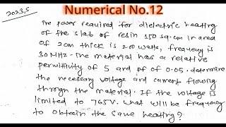 Numerical no.12|| Chapter 2||Utilization of electric power||Dielectric heating of the slab of resin